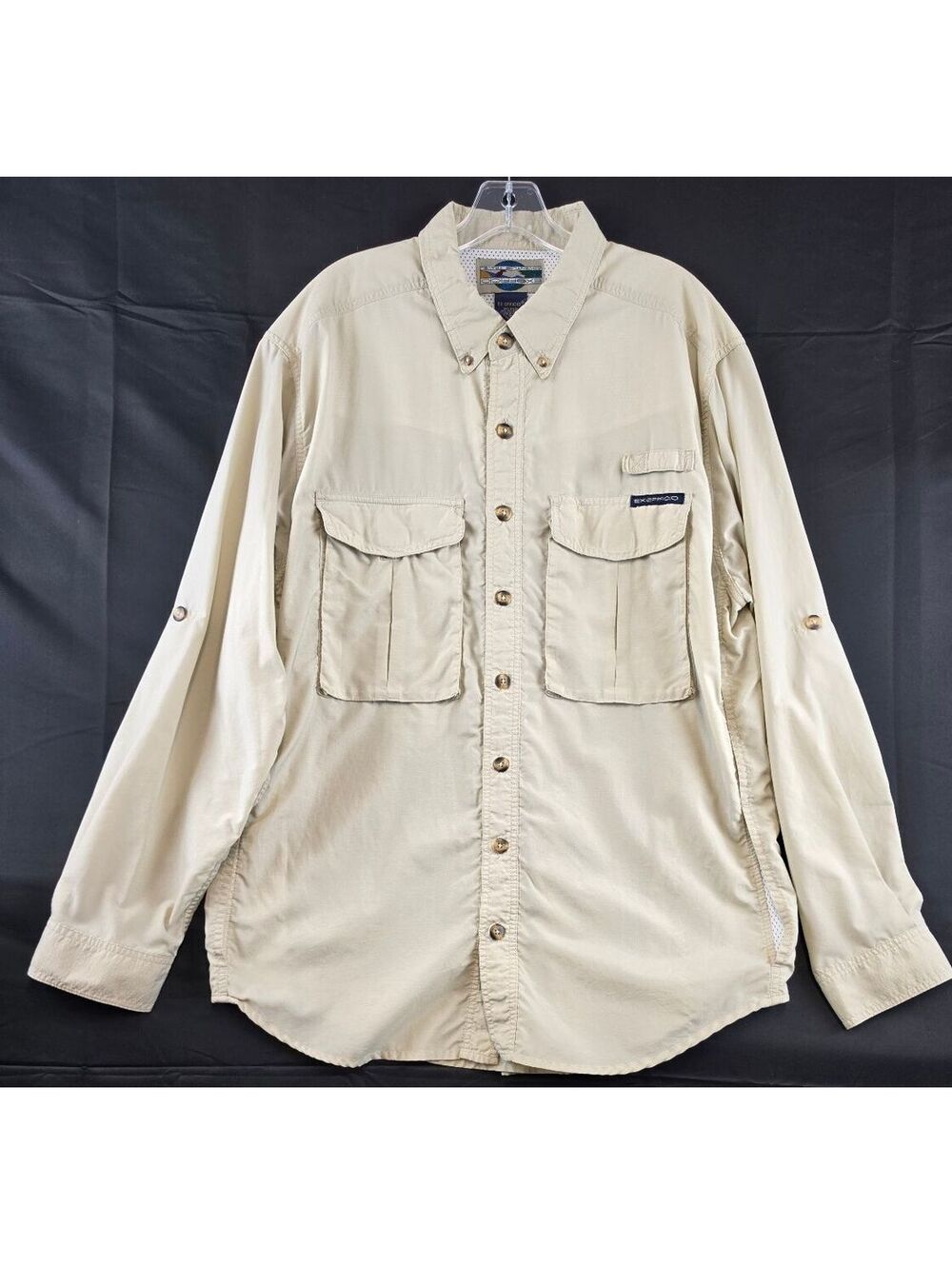 Ex Officio Men's Large Beige Long Sleeve Button-Up Nylon Polyester Shirt